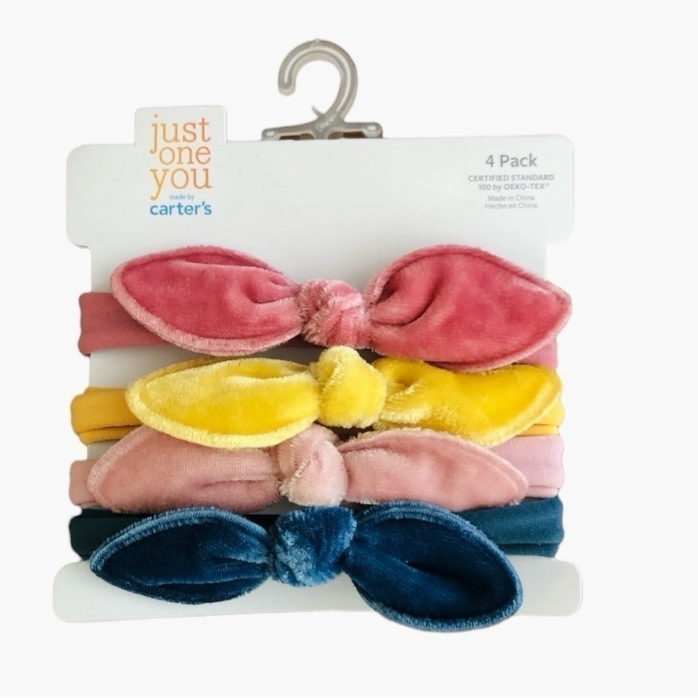 Carter's Infant Girls Elastic Velvet Bow Assorted Headbands 4 Pack OS - Picture 2 of 2
